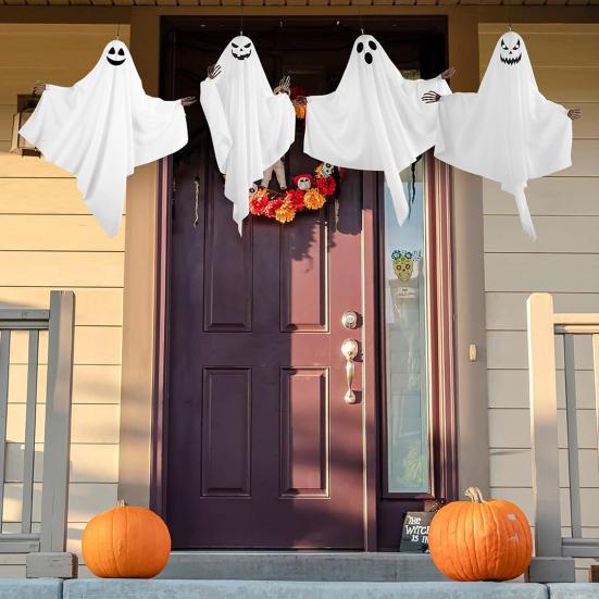 4 ks Halloweenské hororové závěsné dekorace duchů s kostlivcovými rukama, thrillerové výrazy, strašidelné zahradní ozdoby na přední verandu a strom