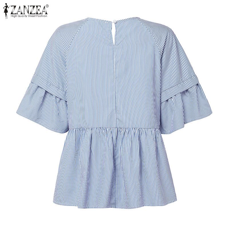 ZANZEA Dámská ležérní halenka s kulatým výstřihem a 3/4 rukávem s volným pruhem