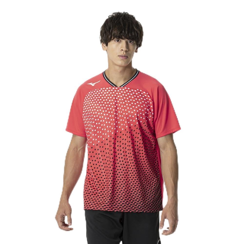 Mizuno Table Tennis Game Short JTTA Radiant Size M Shirt, Sleeve, Certified, Moisture-Wicking, Quick-Drying, Unisex, Red, 82JAB101,