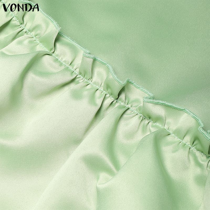 VONDA Women Back Zip-up Waist Smooth Ruffled Irregular Casual Thin Skirts Dress