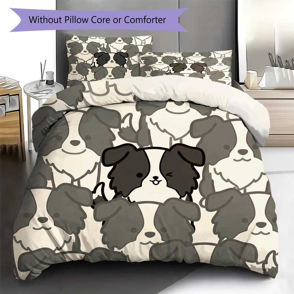 Border Collie Muster Bettwäsche Steppdecke Set Bettbezug Kissenbezug Heimdekoration Geburtstagsgeschenk (1 Bettbezug + 2 Kissenbezüge, ohne Füllung)