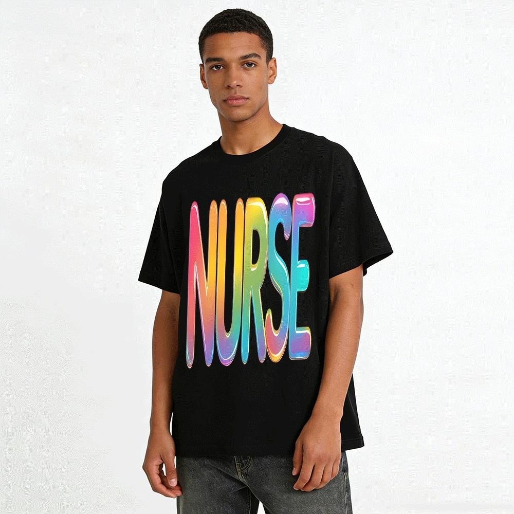 Rainbow Gradient NURSE Print Casual Daily Nurse Themed T-Shirt Pure cotton T-shirt