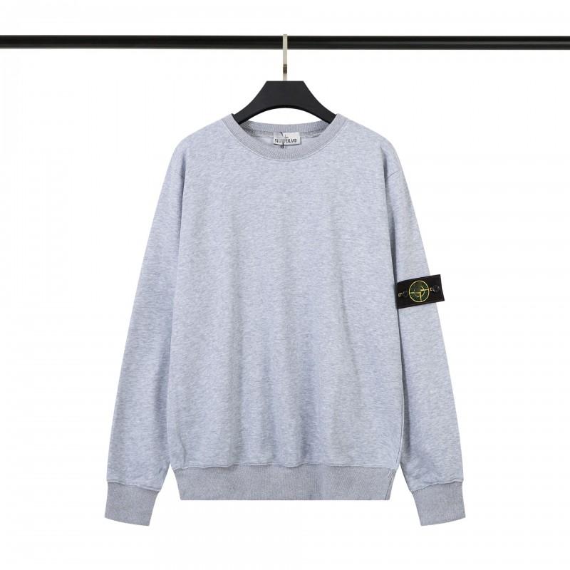 STONE Classic Solid Color Crewneck Sweatshirt Men Women Casual Long Sleeve Pullover With Badge Loose Fit Teenagers
