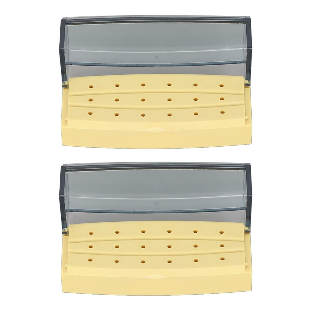 2pcs Dental Bur Holder Box 18 Holes Bur Cleaning Autoclavable Case Organizer for Dentist Laboratory Yellow