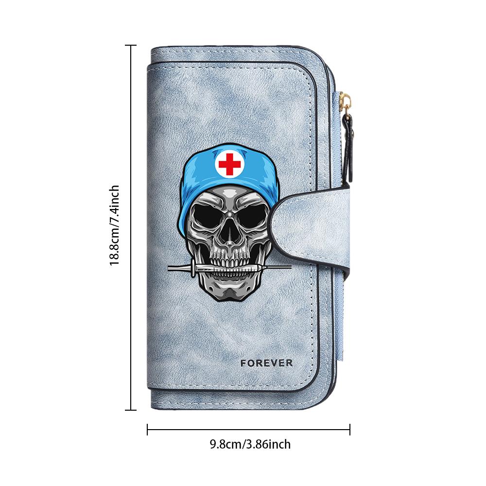Gothic Skull Nurse Pattern Long Wallet Forever Printed Credit Card Holder Multi Slot Portable Purse