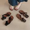 Sheepskin Version! Thick-soled Square Head with Cool Slippers for Women To Wear Outside Summer 2025 New Retro Temperament Two Sandals