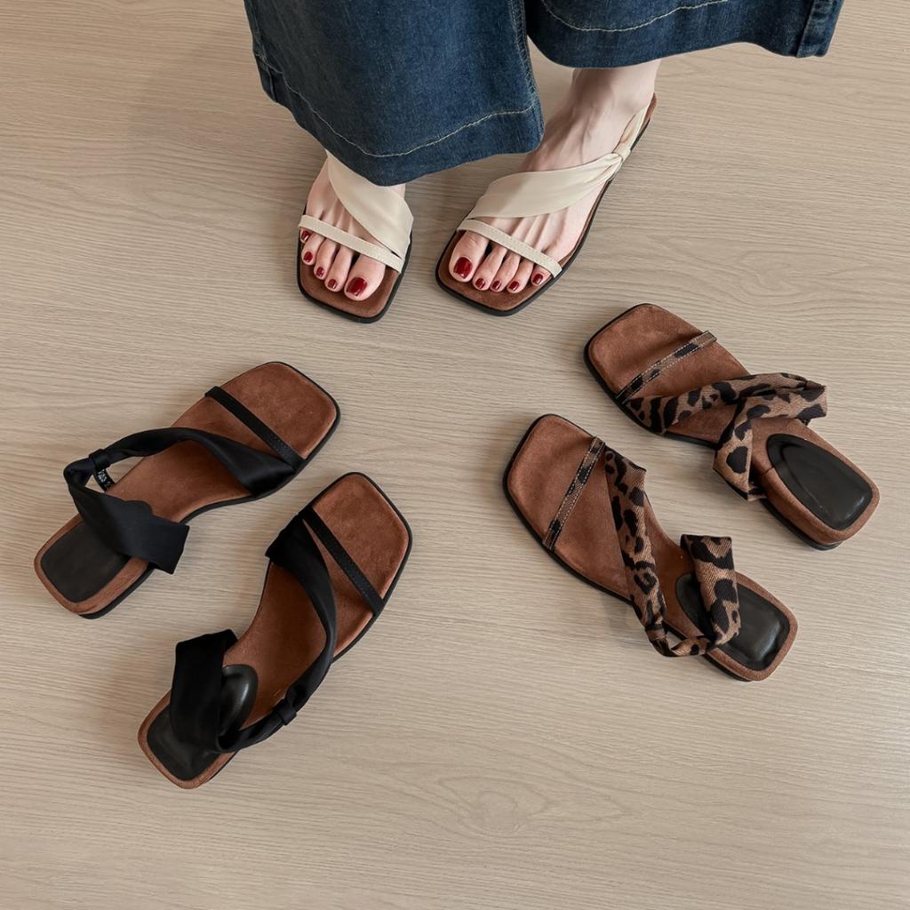 Sheepskin Version! Thick-soled Square Head with Cool Slippers for Women To Wear Outside Summer 2025 New Retro Temperament Two Sandals