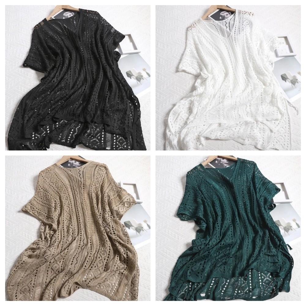 V-neck Hollow Out Swimsuit Cover Up Oversized Beach Wear Leisure Knitted Bikini Cover Up  Pool