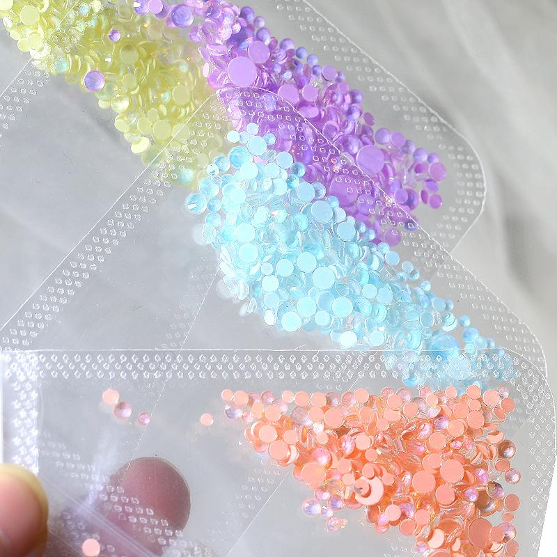 Size Mixed Crystal Mocha Protein Drill Nail Decoration Flat Bottom Round Glass Nail Art Trinket