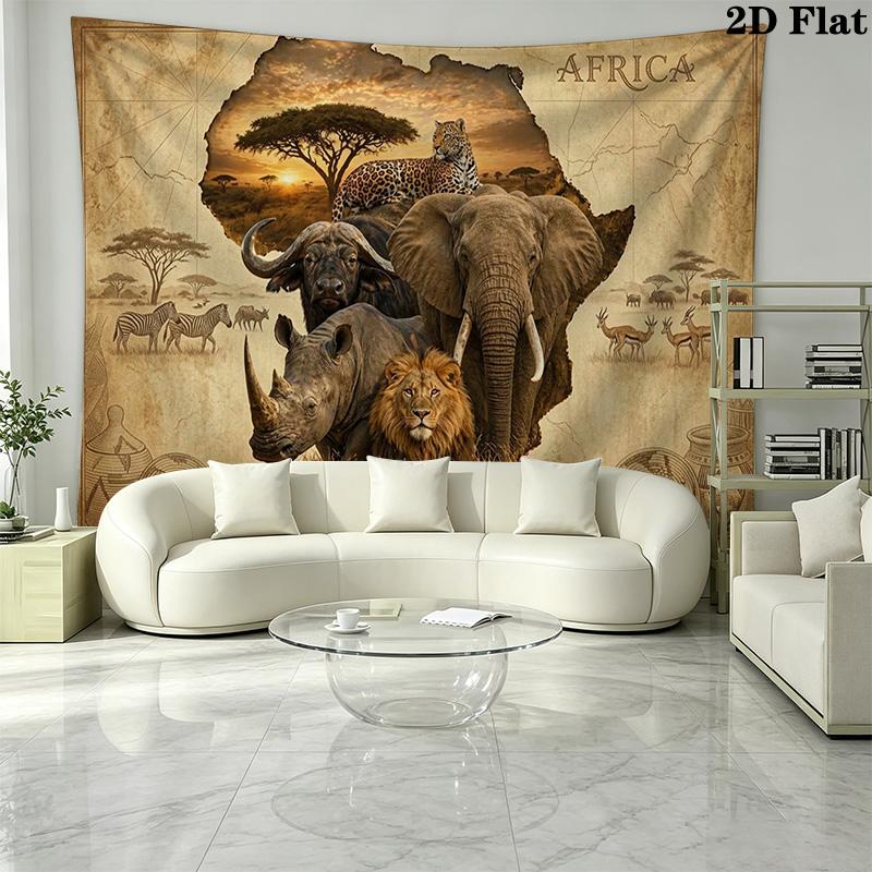 Afrikanische Tiere Wandteppich Ästhetischer Wandbehang Bedruckter Stoffdecke Dekorative Wandteppiche für Schlafzimmer Wohnzimmer Heimdekoration