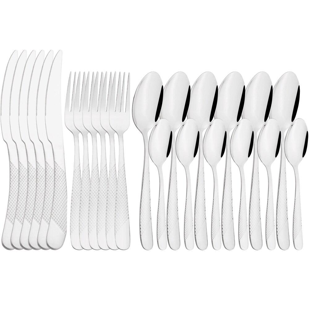 Set de veselă din oțel inoxidabil, 24 de bucăți, auriu, cuțit, furculiță, argintărie, set de tacâmuri colorate de bucătărie