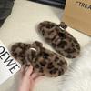 Fellartiger Leopardenmuster-Schnalle mit dicksohligen Bag-Head-Slippern für Damen-Oberbekleidung 2025 neue warme und bequeme vielseitige Baumwollpantoffeln