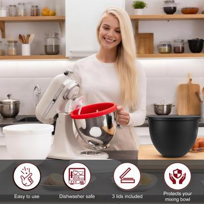 Silikon-Einlagen für KitchenAid 5-Quart Rührschüssel Wiederverwendbare Schüsselabdeckungen zur Aufbewahrung Mischen Hitzebeständiges Backzubehör