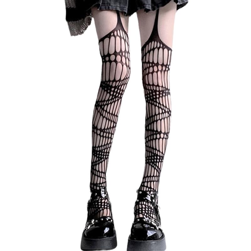 Fishnet Stocking Hollow Out Lace Stockings Pantyhose Vertical Stripes Lolita Sling Socks Cosplay Costume Accessories