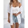 Women Solid Hollow Out Five Quarter Sleeve Knit Open Cardigan Casual Vacation Thin Outerwear