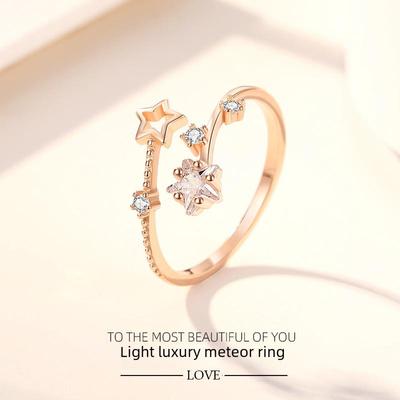Women's S925 Sterling Silver Five-Pointed Star Ring with Diamonds - Fashionable and Elegant Design