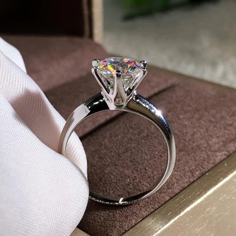 Fashion Jewelry Solitaire 6mm Moissanite S925 Silver Engagement Wedding Band Ring For Women