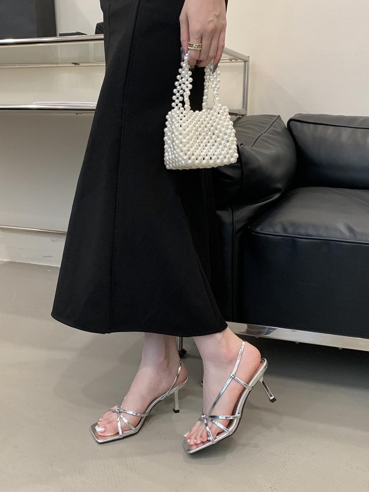 Golden Women's Roman Square-Toe Thin-Strap Heeled Sandals - 2025 Spring/Summer Versatile Open-Toe Design