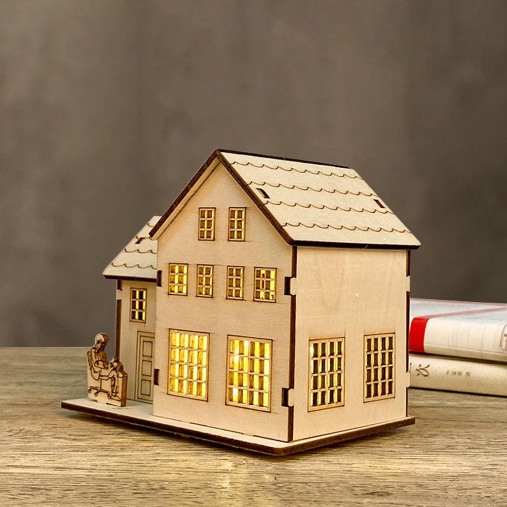 

Multicolor Wooden House Christmas Ornament with Illuminating LED Feature