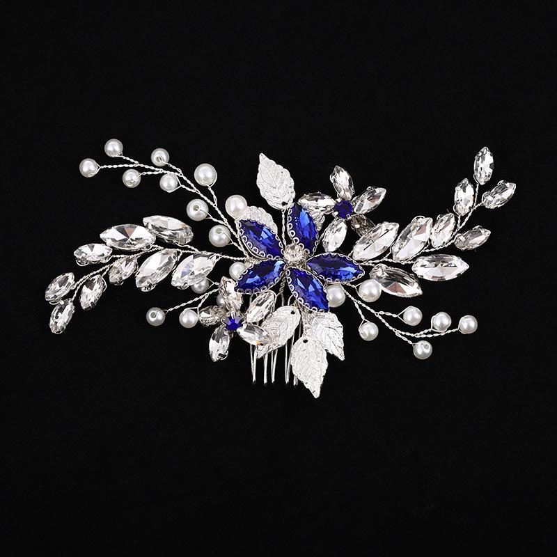 Pearl Blue Diamond Hair Comb Bridal Headwear - Elegant Evening Accessory