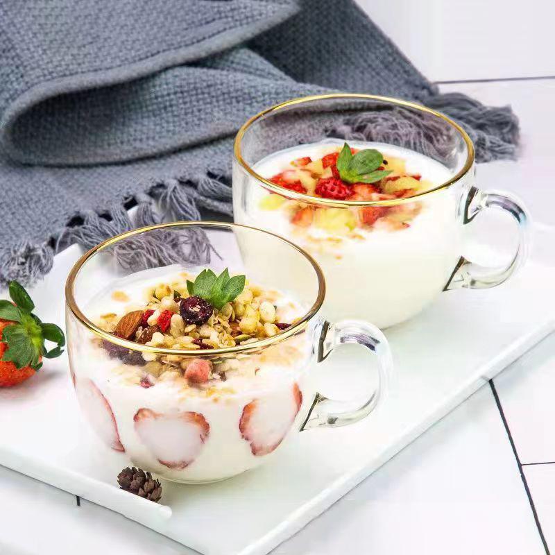 480ml Gold Inlay Edge Glass Salad Bowl Fruit Rice mug Bowls Food Storage Container Lunch Bento Box Decoration Tableware