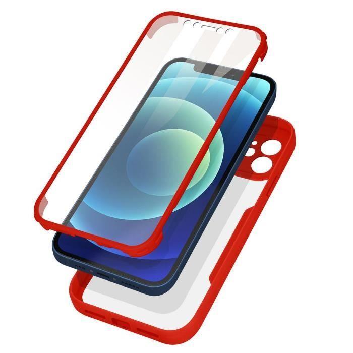 Coque de protection - pour iPhone 12 - Rouge - Intégrale 360° - Transparent - Semi-rigide
