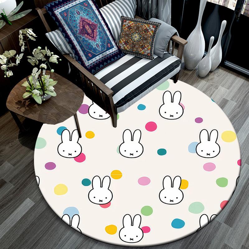 Miffy,Round Area Rug,Carpet Rug for Living Room Bedroom Sofa Playroom Decor,Non-slip Floor Mat