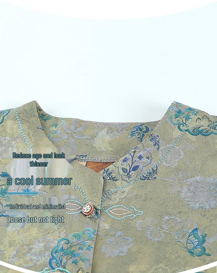 Stylish Chinese-Inspired Summer Top for Elderly Women – Loose Fit, Three-Quarter Sleeves
