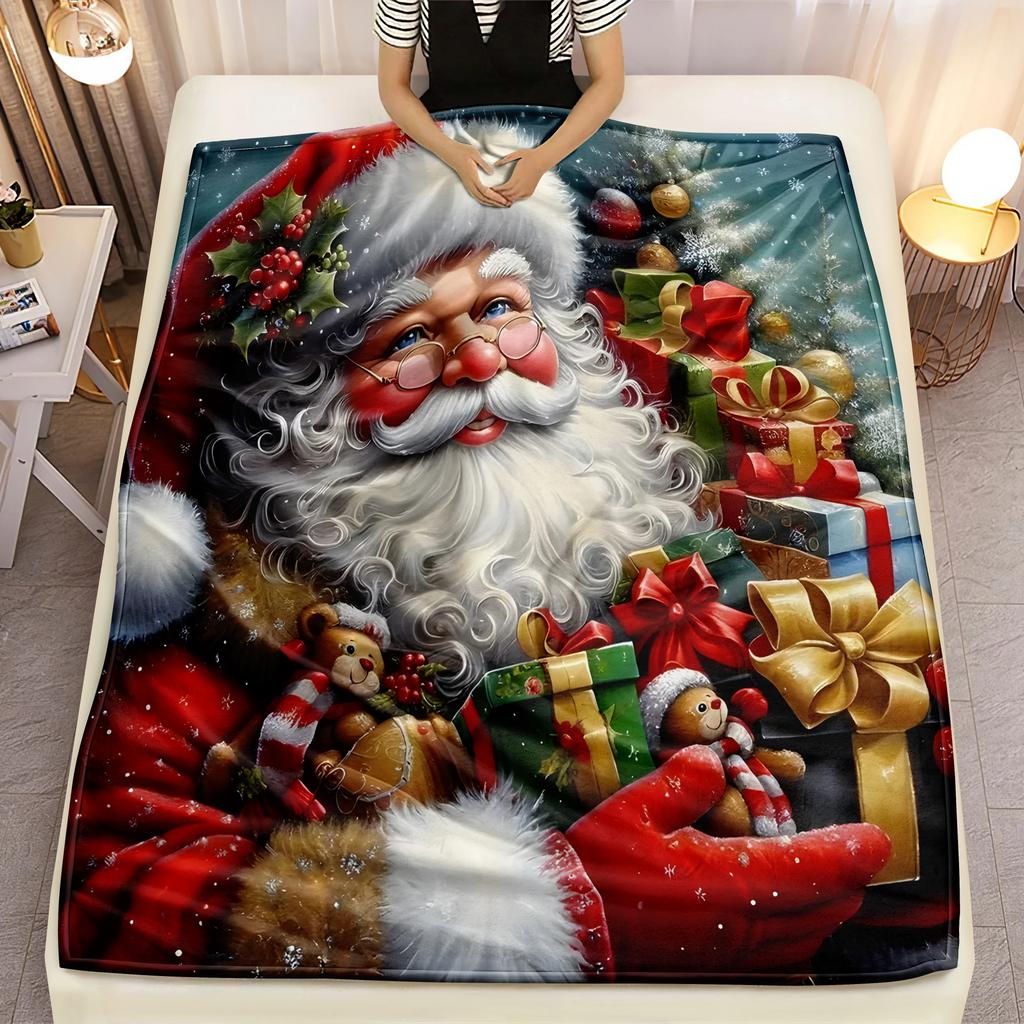 Santa Design Microfiber Blanket – Super Soft Holiday Throw for Bed Sofa, Cozy Winter Warmth Blanket for Home & Camping Use