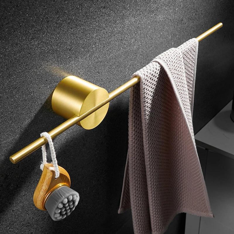 Light luxury towel rack creative brushed gold adjustable single rod bath towel rack Nordic minimalist bathroom towel rack