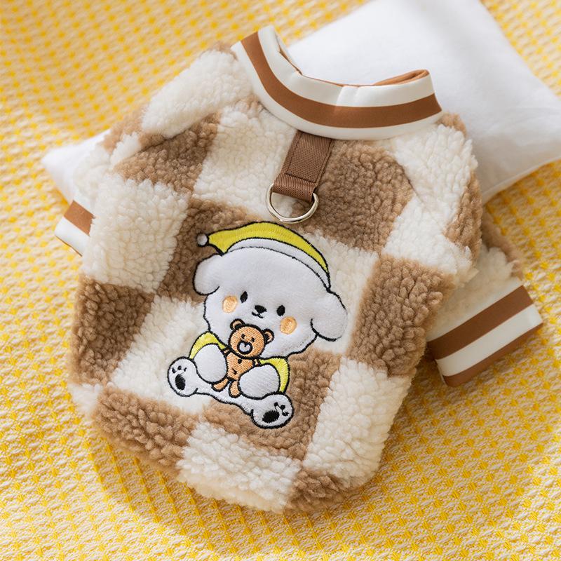 Pet Clothes Autumn and Winter Warm Dog Clothes Cute Bear Traction Sweater Fleece Puppy Cat Clothing