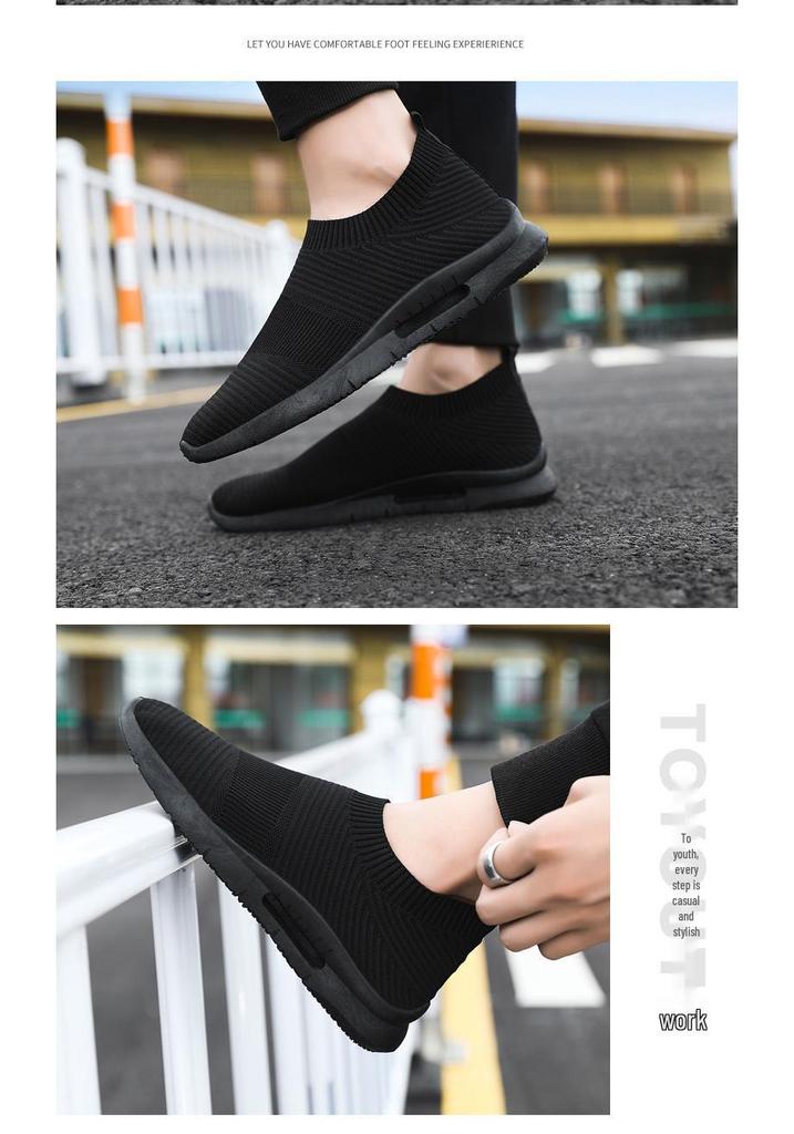 2026 Trendy Black Men's Breathable Flyknit Mesh Running Shoes