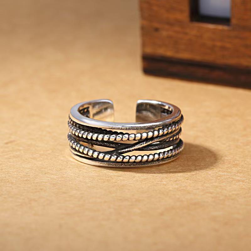 Korean Wrapped Adjustable Multi-layer Silver Ring - Unisex Retro Open Design Adjustable Open