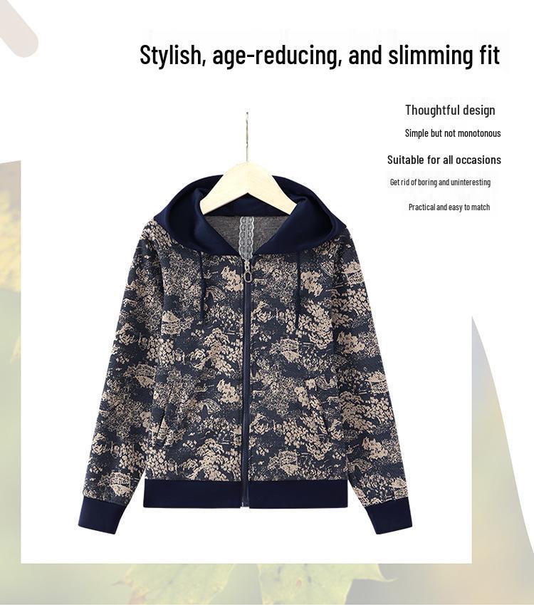 Spring 2025 Floral Hooded Jacket & Pants Set for Middle-Aged and Elderly Women