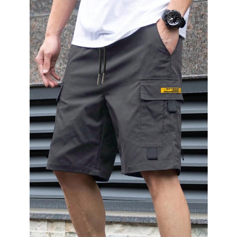 Men Cargo Shorts Elastic Waist Drawstring Loose Casual Pocket Streetwear Summer Trousers XS