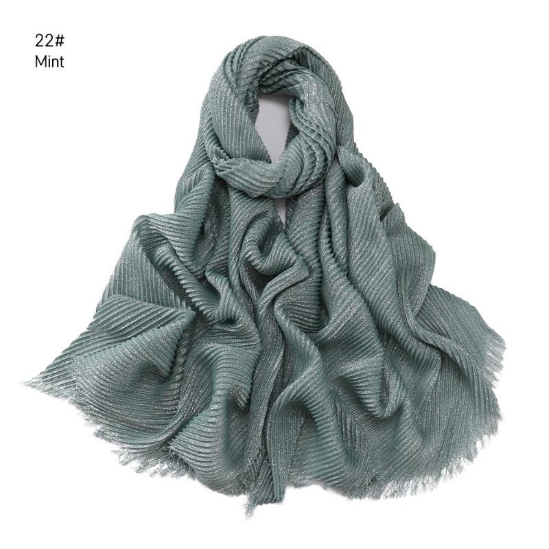 Spring New Solid Color Silver Silk Wrinkled Polyester Scarf Women's, Monochrome Two-ended Short Beard Headscarf Shawl