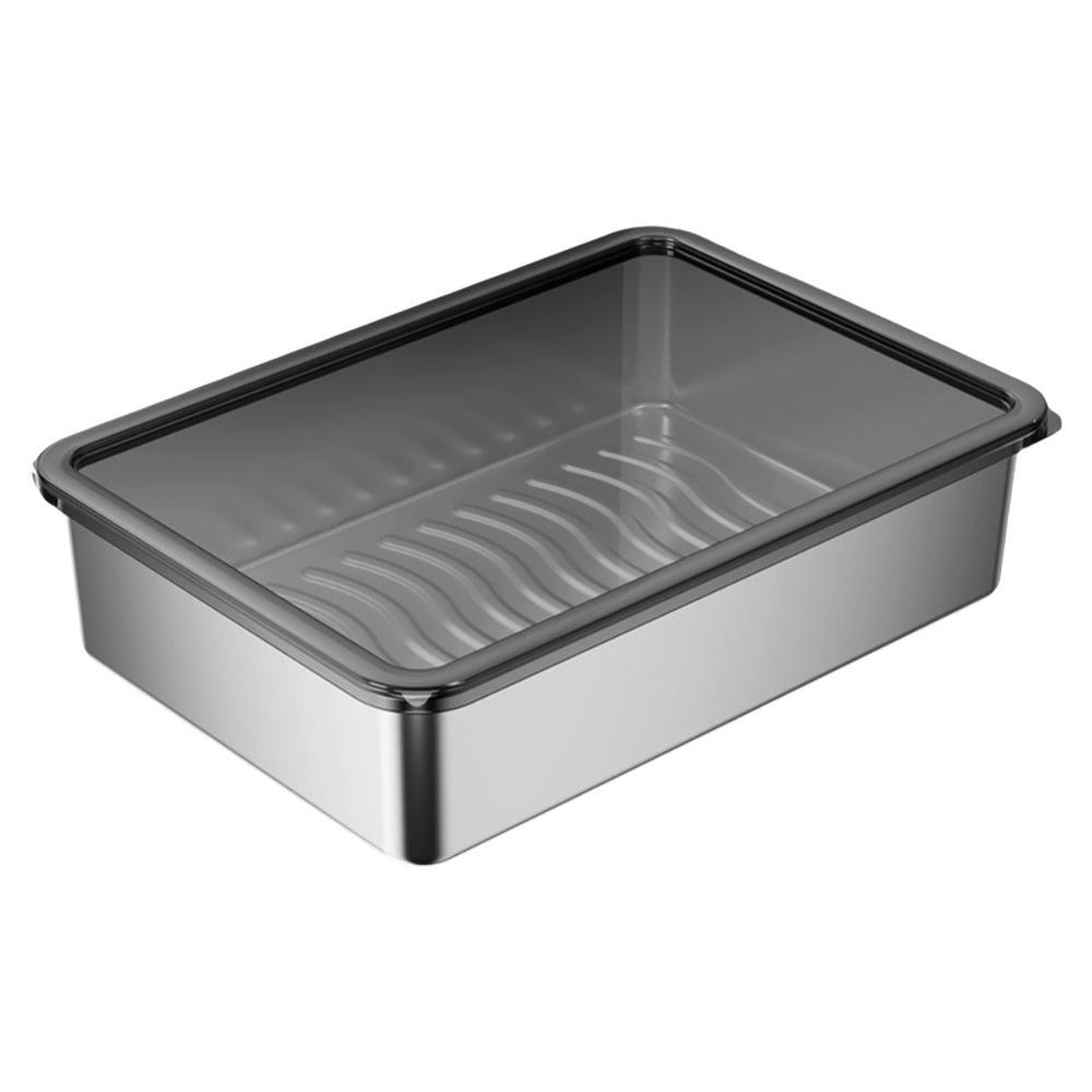Stainless Steel Food Storage Container Large Capacity Rectangle Dish Noodles Fruit Tray Sealed Space Saving Freezer Food Plates