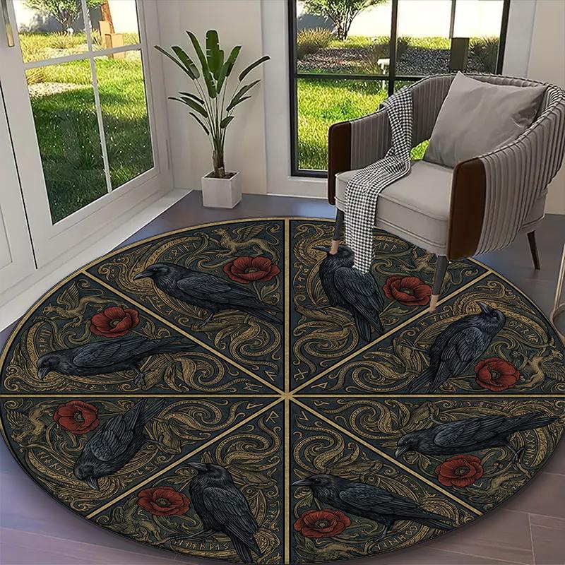[1pc Cream Hedgehog Wildflower Office Carpet] Easy Maintenance Chair Rug for Conference Room Use, Durable Round Sofa Floor Mat