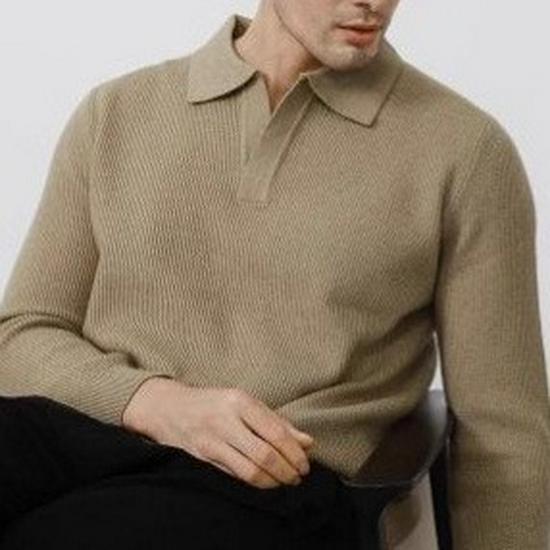 Men's Heavyweight V-Neck Knit Pullover Sweater - Autumn/Winter Warm Long Sleeve Polo Outerwear