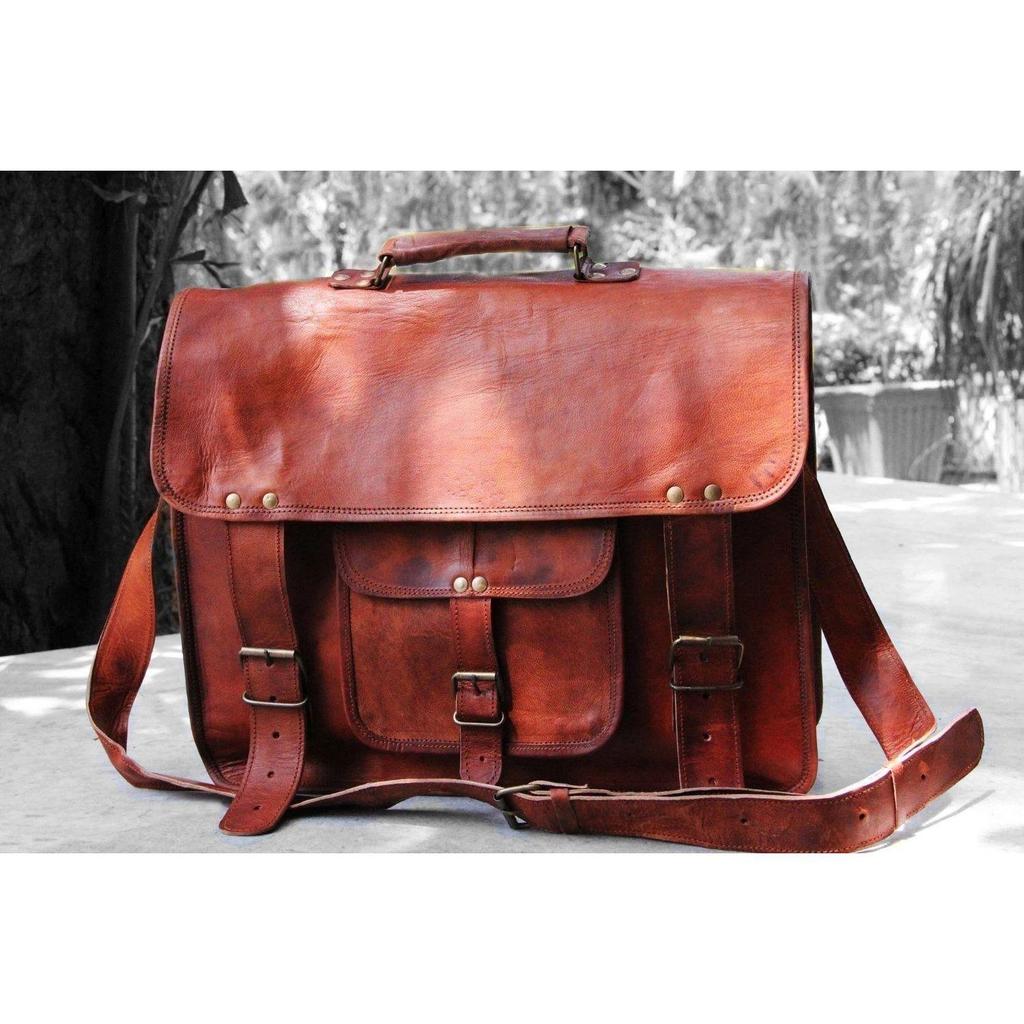 Laptop Bag Briefcase Men's Goat S Vintage Brown Leather Messenger Bag Shoulder