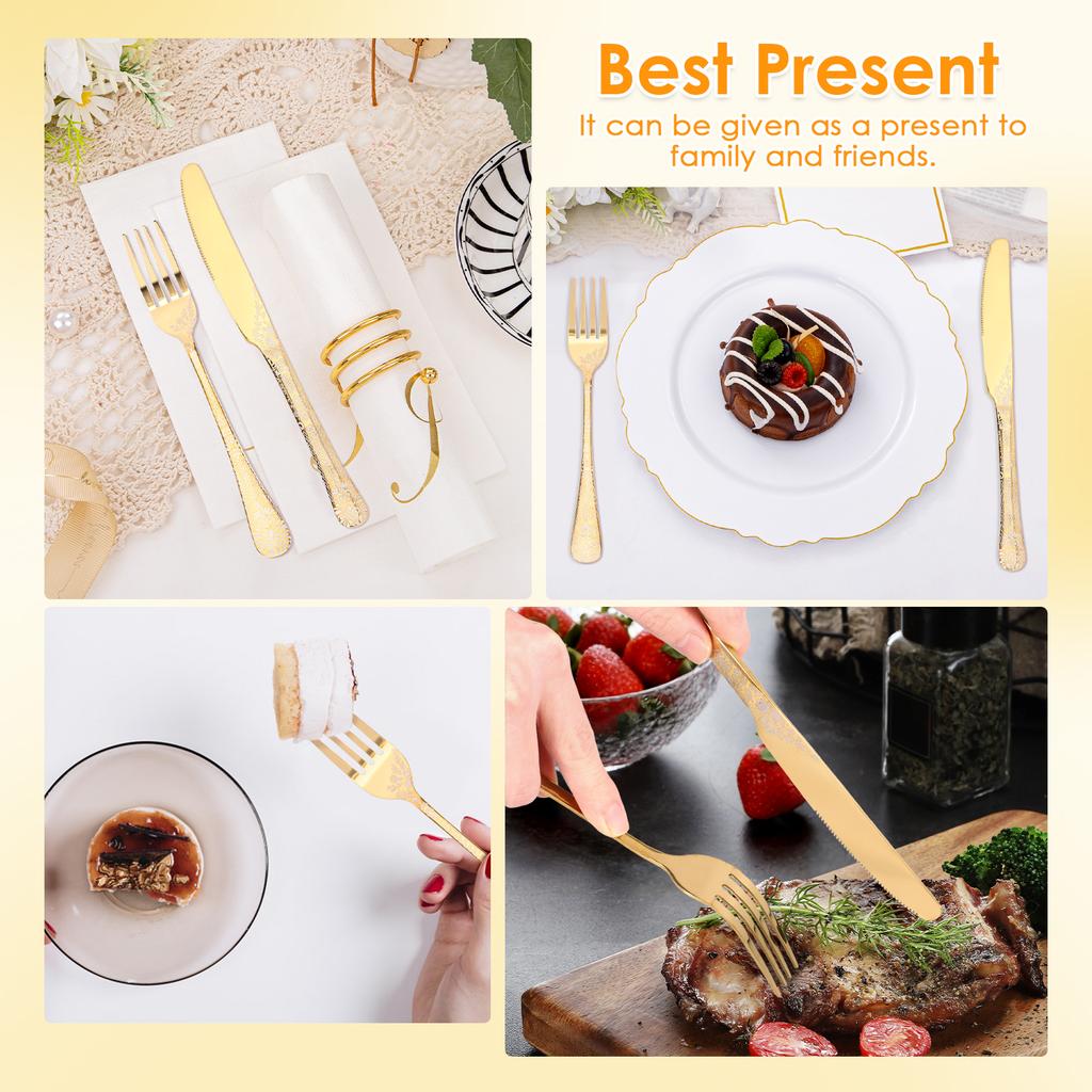 20 delig Bestekset Roestvrij Staal Diner Messen Lepels Vorken Set Bloemenpatroon Spiegelgepolijst Bestekset Vaatwasmachinebestendig