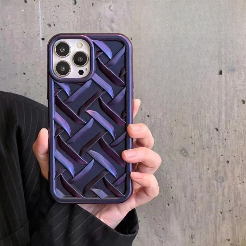 Niche Knitted Pattern Suitable for Apple 14 New Mobile Phone Case Electroplated IPhone13proMax Anti Fall Protection Case 12