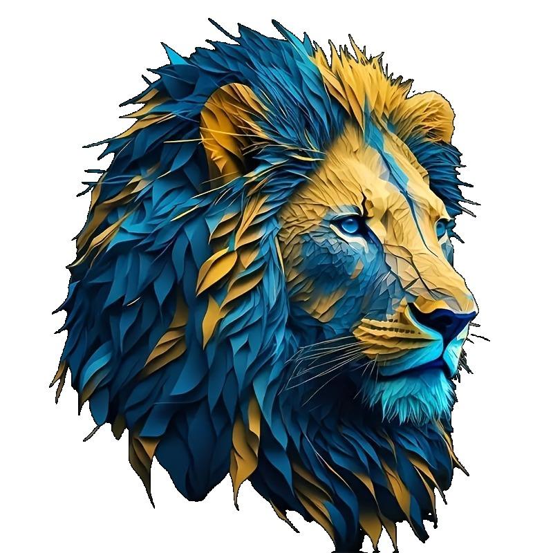 Lion Head Graphic T Shirt Black Blue and Yellow Lion Print Casual Wear for Men and Women Streetwear Fashion Unisex Top