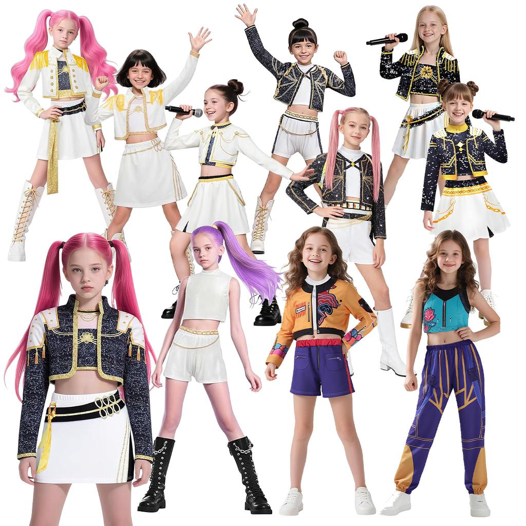 Dětské kostýmy démonů K-Pop Mira Rumi Zoey Lovci Cosplay kostým pro dívku Halloween Vzor na jeviště Oblečení pro hraní rolí