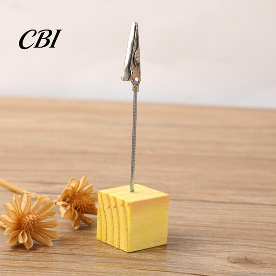 Thick And Thin Paper Clip 2 Pcs Wooden Cube Base Memo Holder with Clips, Mini Table Photo Postcard Number Stands for Name Cards, Photos, Memos,