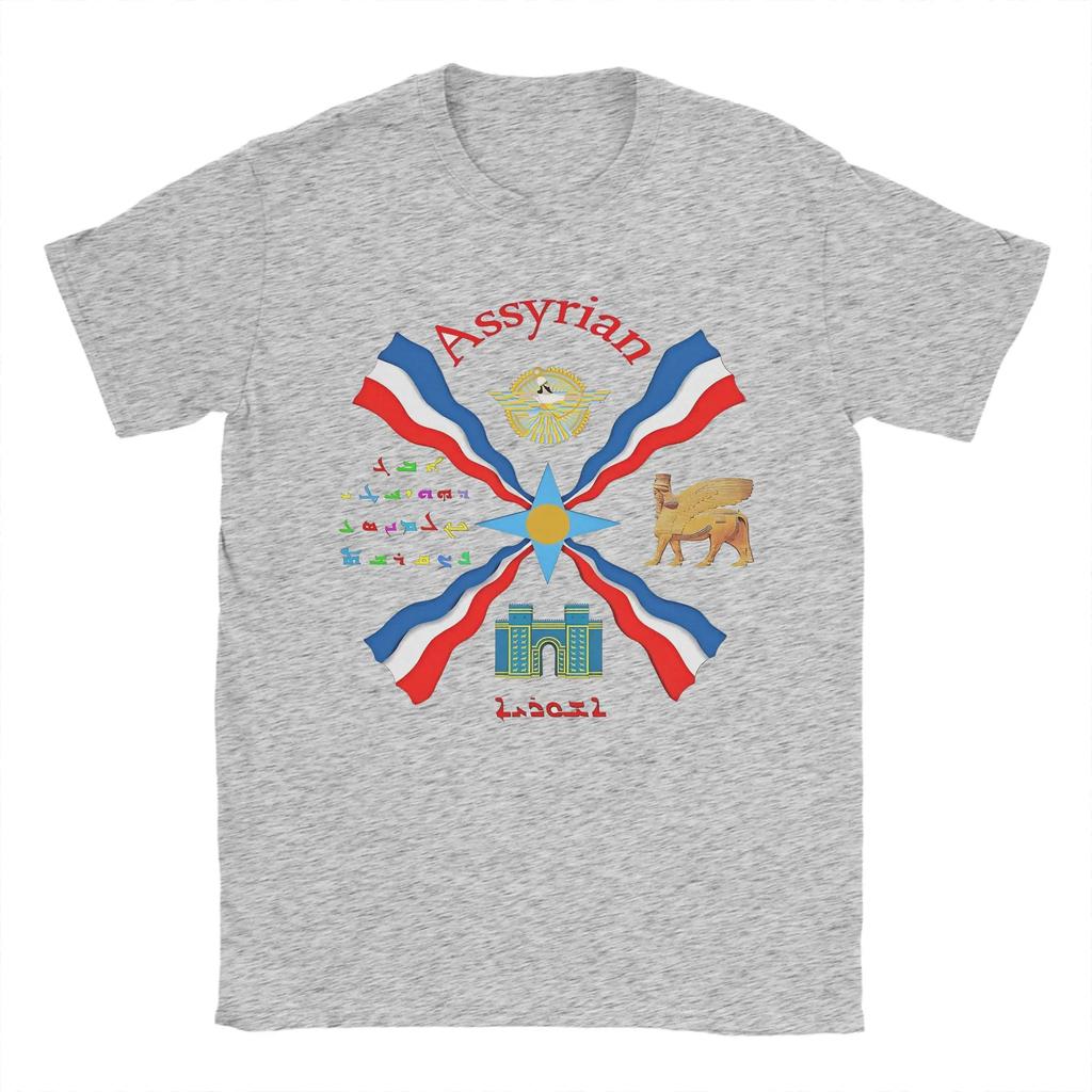 Assyrian Flag  T Shirts for Men Cotton Hipster T-Shirt Round Collar  Tee Shirt Short Sleeve Clothing Plus Size