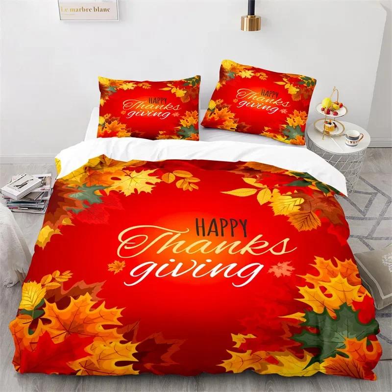 Comforter Thanksgiving Day Twin King Cartoon Pumpkin Turkey Bedding Set Microfiber Maple Leaves Comforter For Boys Teen