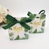 10pcs Jungle Gift Bags Green Ribbon Wedding Favors Candy Box Thank You Gifts Handbag Leaf Cookie Chocolate Packaging Party Decor