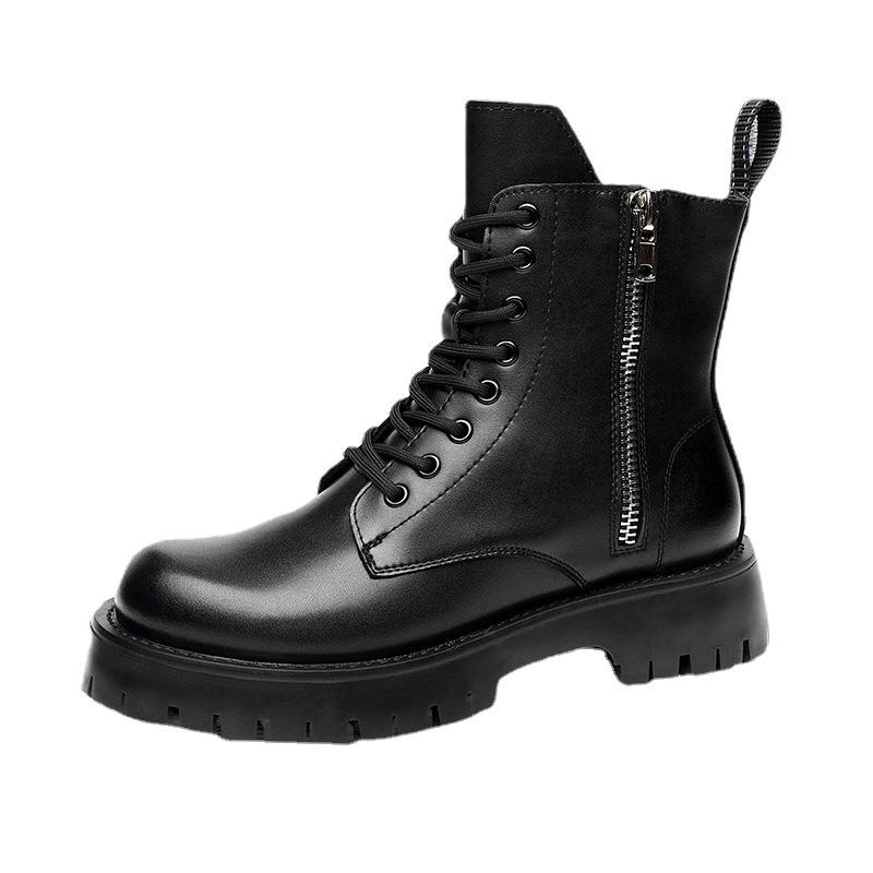 Men's High-Top Leather Martin Boots - British Style, Thick Sole, Velvet Lining, Winter Warmth