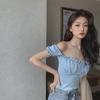 Chic One-Shoulder Summer Top for Women with Drawstring Tube Design and Suspenders